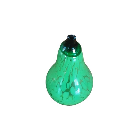 Vintage Hand Blown Murano Style Art Glass Green Pear Paper Weight - Picture 3 of 4